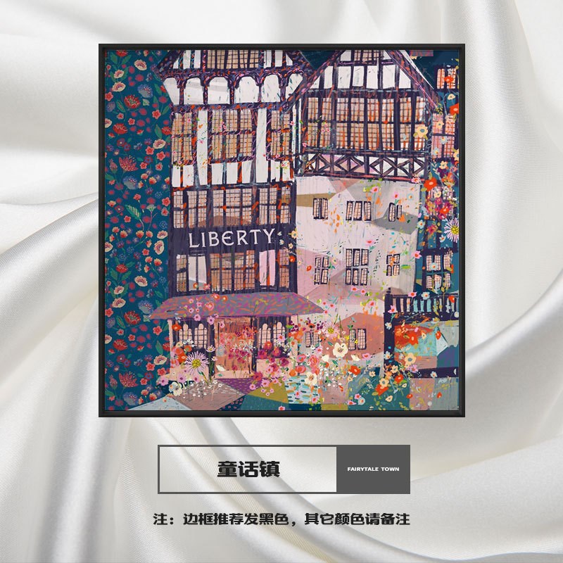 瑞典创意卡通手绘小动物装饰画客厅卧室儿童房壁画童话森林建筑图片