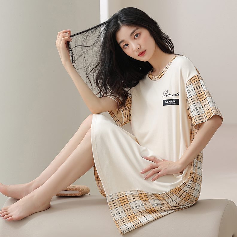 睡裙女夏季家居服韩版公主风睡衣中长纯棉可外穿新款2024睡裙纯棉