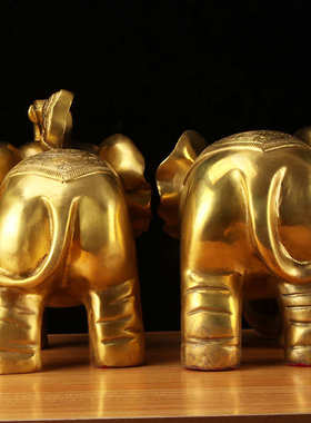 黄铜大象摆件一对吸水象铜象工艺品店铺客厅开业礼品