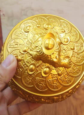 黄铜元宝金蟾聚宝盆带盖招财玄关摆件居家客厅八福金蟾聚宝盆摆件
