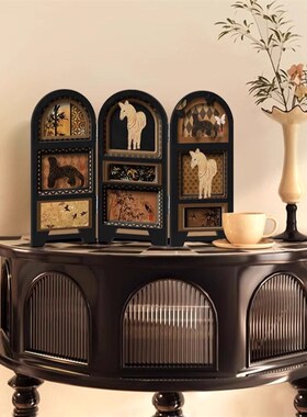中古风桌面屏风摆件复古客厅电视柜装饰画入户玄关边柜法式小摆件