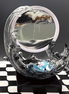 高档客厅轻奢风生水起流沙画酒柜电视柜玄关办公室装饰品家居摆件