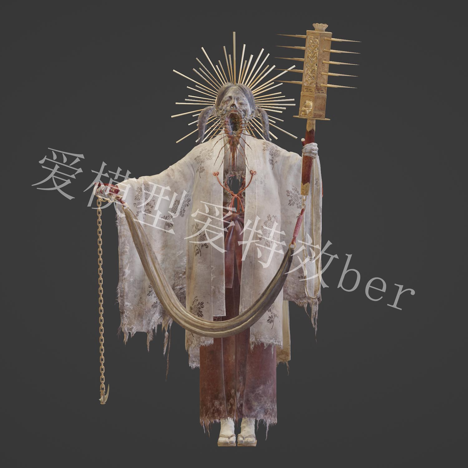 寂静岭F咲子boss女巫3d高品质模型blender\obj\fbx格式带骨骼动作