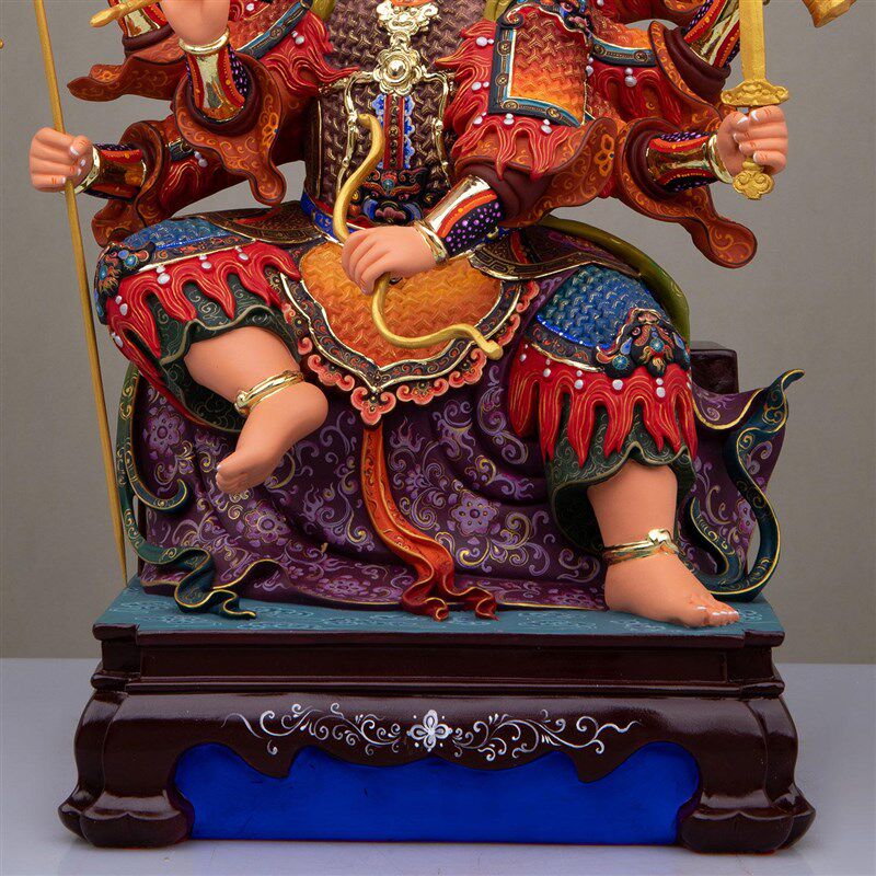 典藏汉白玉古彩斗姆元君神像家用供奉斗姥星君斗母佛像中式摆件