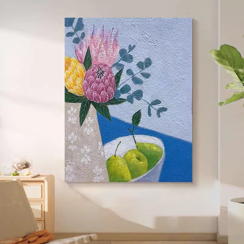 小清新法式植物花卉客厅装饰画抽象餐厅水果摆画大芬村玄关挂壁画图片