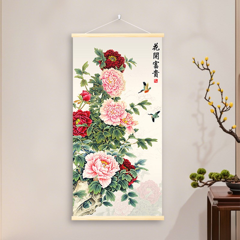 2025花开富贵客厅挂画牡丹花壁画走廊过道装饰画字画玄关墙壁艺术图片
