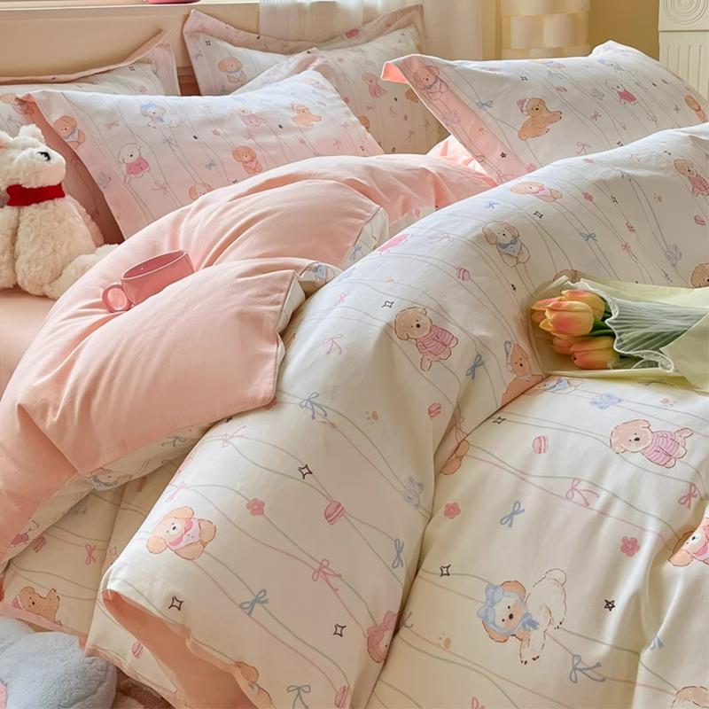 全棉纯棉加厚磨毛床上四件套2024新款小清新被套床单人床笠三件套