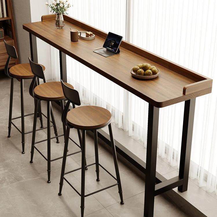 简约阳台吧台桌实木长条桌靠窗窄桌高低脚长桌子高脚桌椅靠墙