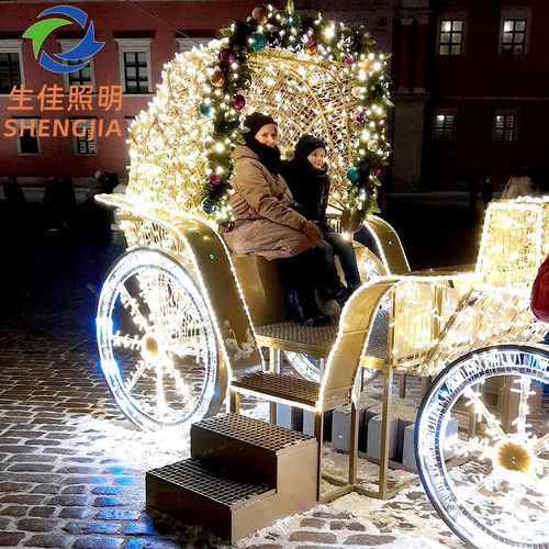 圣诞节发光鹿拉车灯酒店商场场景铁艺鹿雪橇车圣诞装饰景观灯