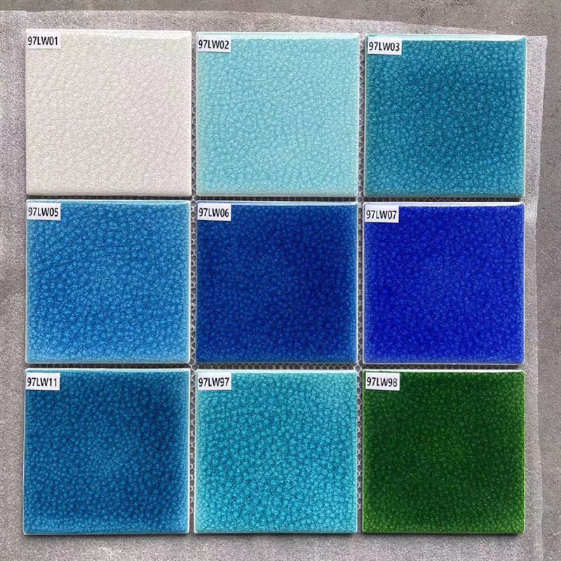 97x97mm泳池马赛克 冰裂瓷砖墨绿色蓝色浴室别墅小方形砖艺术陶瓷