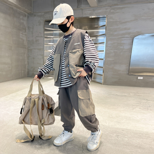 男童秋款套装2024新款儿韩版宽松休闲工装三件套潮酷大童秋装