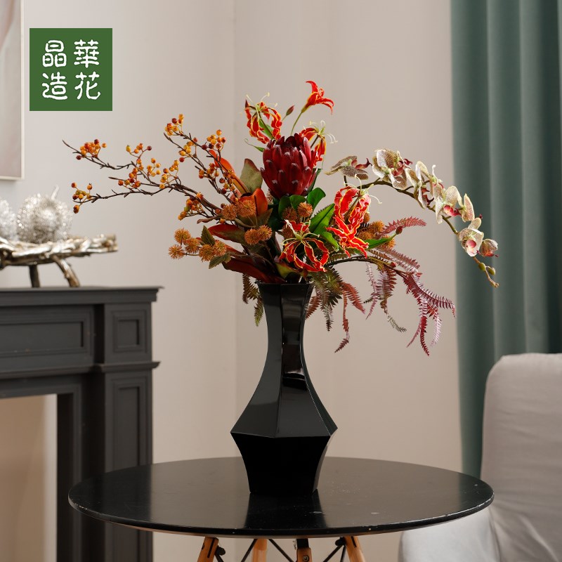 晶华红橘色花束仿真花艺插花花艺手捧花家庭插花婚庆用花欧式花束