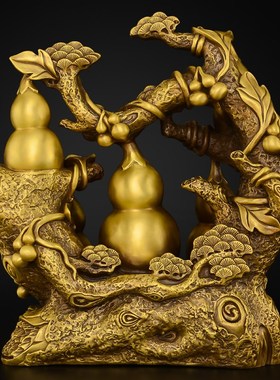 葫芦铜摆件客厅卧室招黄铜五福临门高端葫芦玄关装饰财大号铜胡芦