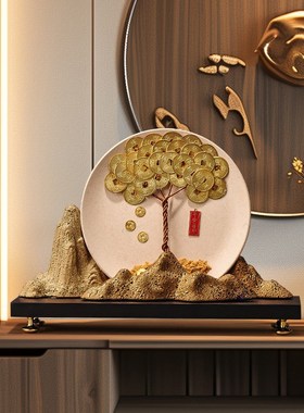 新中式入户玄关金山摆件客厅酒柜办公室招财猫装饰品乔迁新居礼品