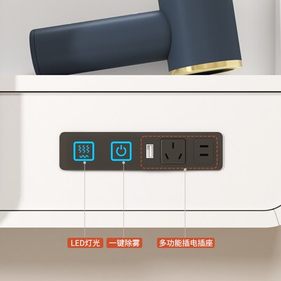 壁挂式圆弧形浴室单镜柜智能灯光储物柜卫生间挂墙式梳妆镜带插座