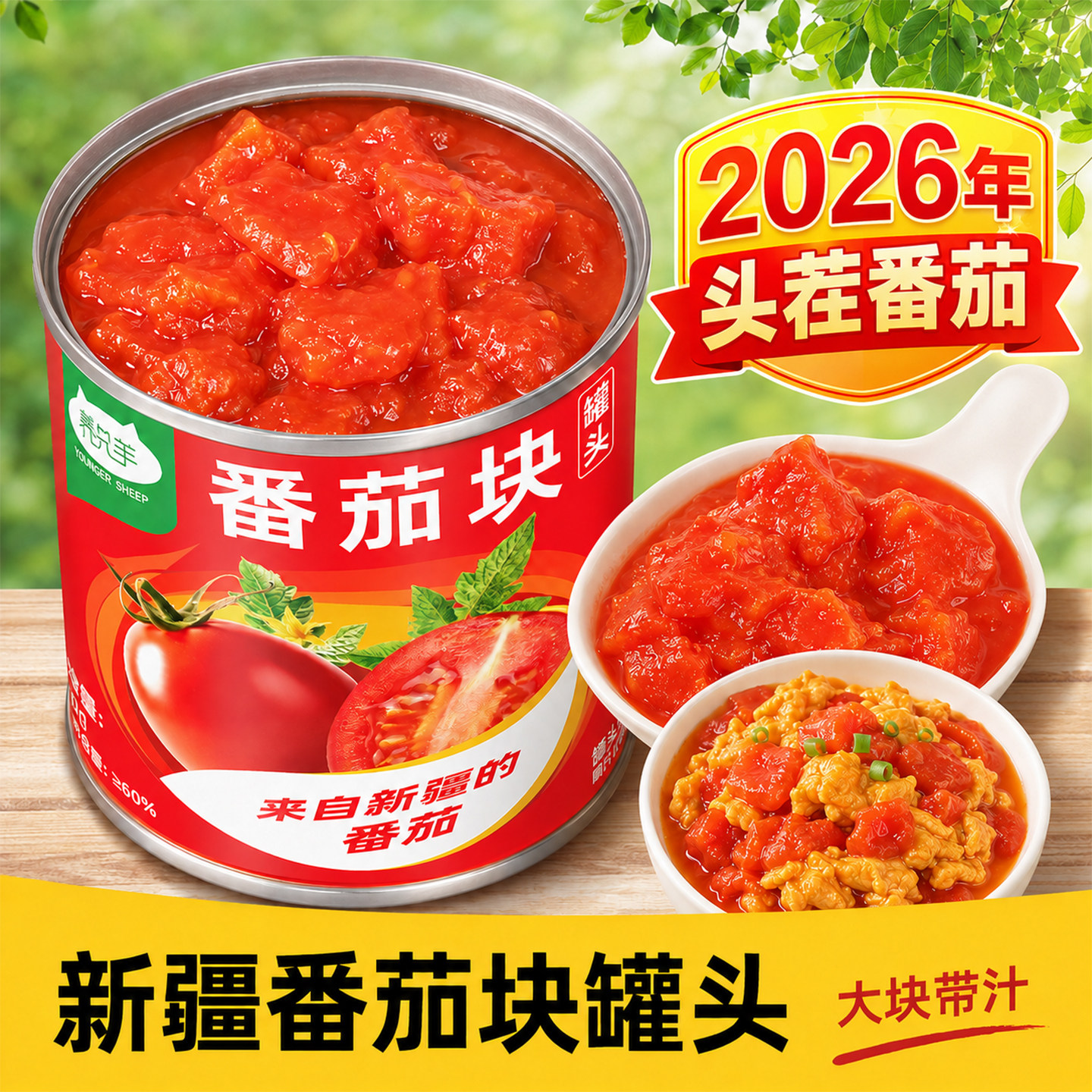 26年8月新货养只羊新疆西红柿块番茄丁去皮家用炒菜罐头