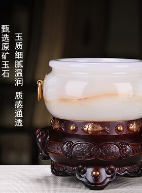 天然玉石聚宝盆客厅新中式博古架摆件办公室乔迁送礼招才聚才礼品