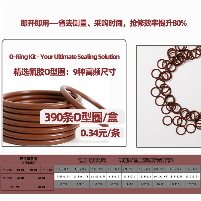氟胶FKM耐高温耐R134a冷媒耐油 汽车维修空调高低压管路O型圈套装