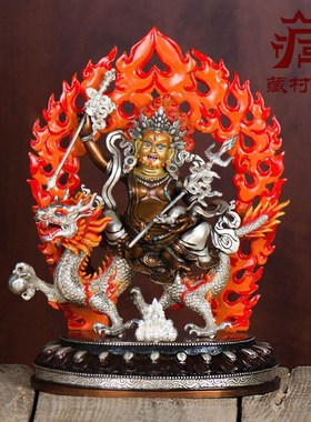 白财神铜像客厅居家桌面五路财神紫铜镀银7寸现代铜像摆件