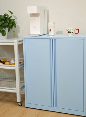 多巴胺蓝色铁皮对开门收纳储物柜客厅餐厅卧室大容量多层置物架子