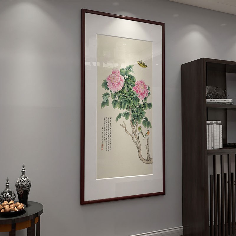 新中式入户玄关装饰画富贵牡丹走廊过道招财墙壁画楼梯间花鸟挂画图片