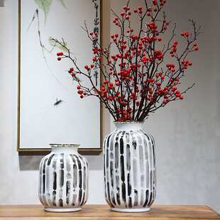 现代新中式轻奢黑白陶瓷花瓶样板房软装配饰客厅电视柜陶罐插花器