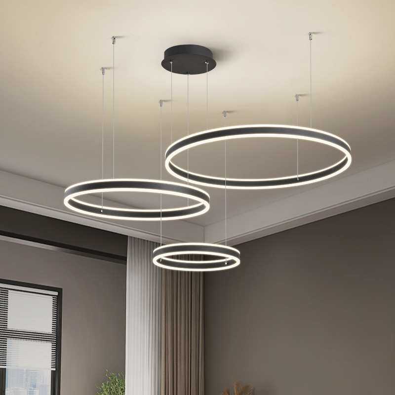 北欧简约现代led灯饰大厅客厅吊灯极简铝材圆环餐厅卧室中山l灯具