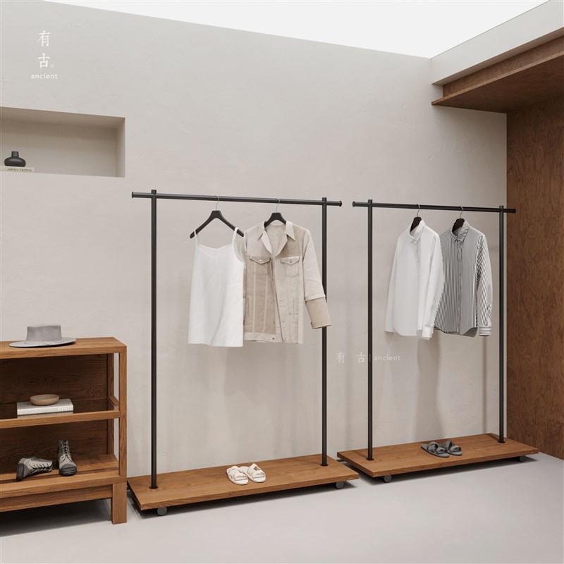 服装店落地陈列展示架简约带板挂衣架童装中岛铁艺挂衣货架侧挂架