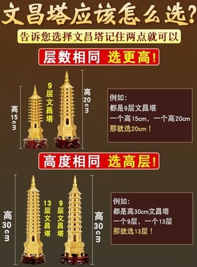 铜制文昌塔摆件十三层九层的办公室书桌书房九层黄铜工艺品搭多层
