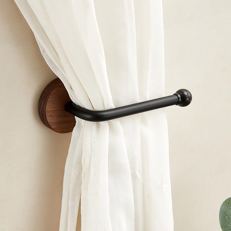 中古风窗帘挂钩固定器胡桃木门帘绑带浴帘侧钩收纳卡扣束带免打孔
