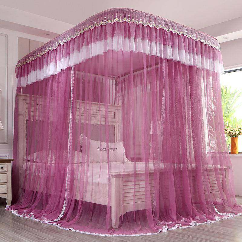 豪华导轨蚊帐u型轨道家用1.8m1.5米双人床公主风免安装纹帐1.2米