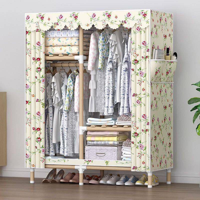 【折扣价】实木衣柜简易组装家用卧室加厚加粗布衣柜出租房经济多