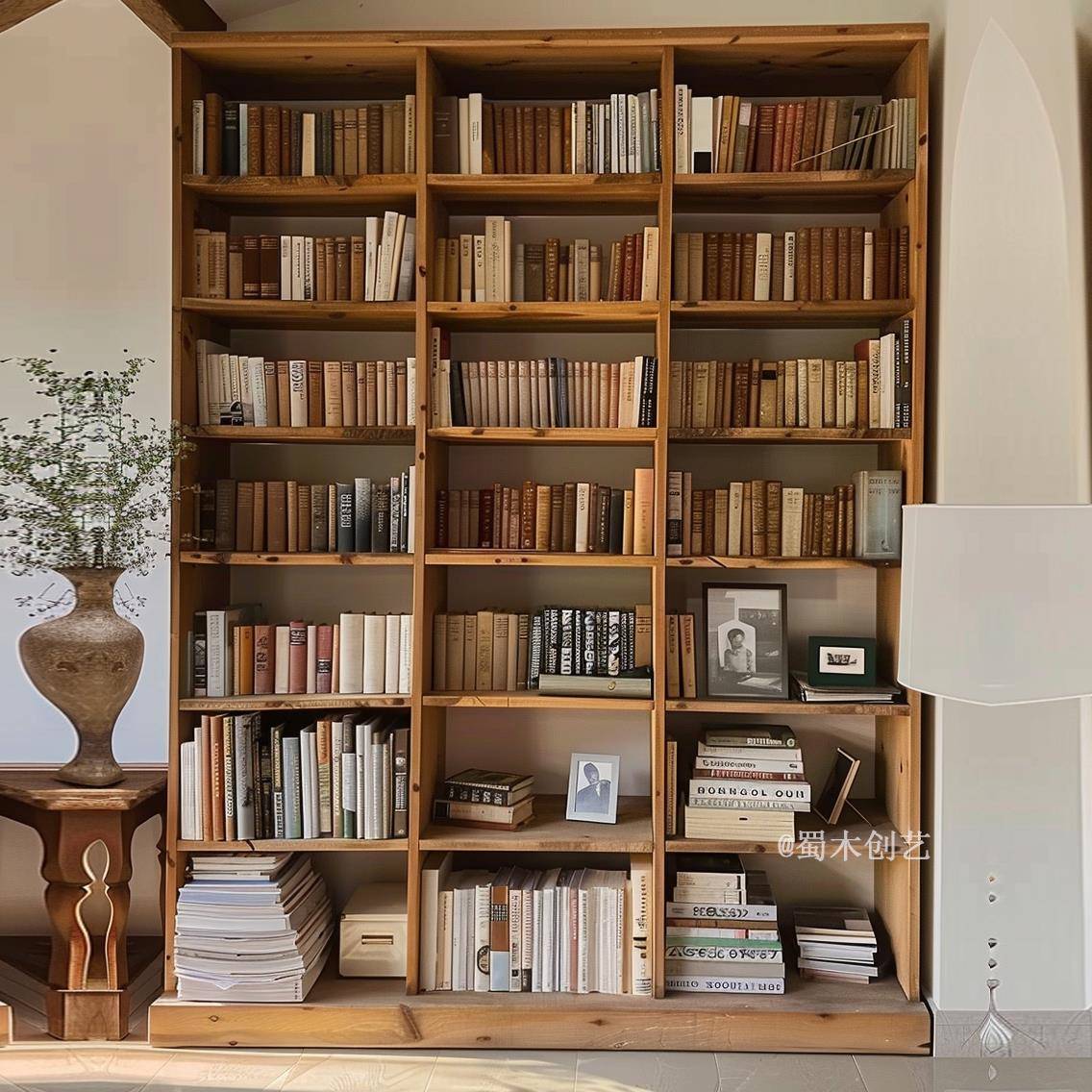 老榆木书柜实木书架置物架落地挂墙客厅收纳图书馆阅读满墙书