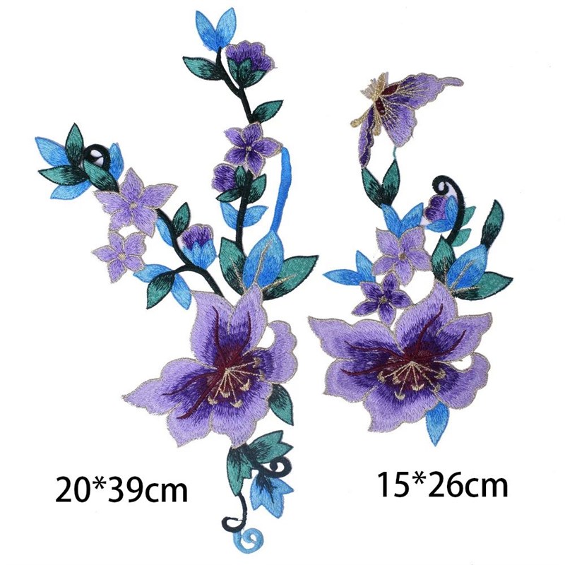 2Pcs/Set Lace Applique Trim Patches Purple Flower For Prom W
