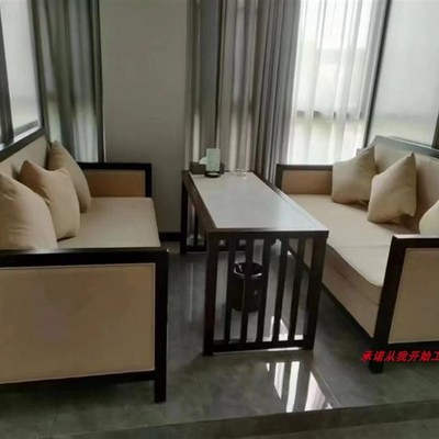 新中式实木茶楼卡座沙发组合茶桌酒店餐厅包间售楼处洽谈家具定制