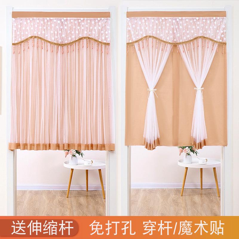 【折扣价】蕾丝门帘半帘免打孔卧室家用防蚊纱帘隔断帘卫生间遮挡