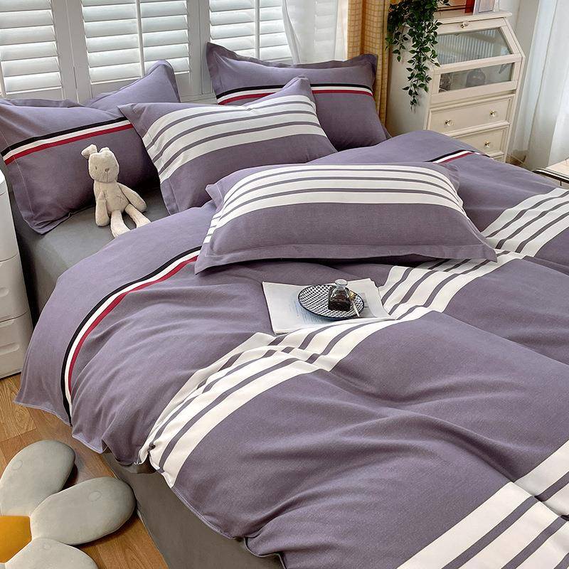 【折扣价】植物羊绒磨毛四件套加厚条纹单被套多规格宿舍床单三件