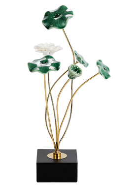 新中式茶室荷花摆件客厅玄关电视柜博古架家居装饰品乔迁新居礼品