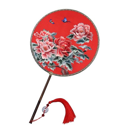 中式婚扇喜扇古风高级红色新娘结婚秀禾团扇苏绣双面图案婚礼扇子