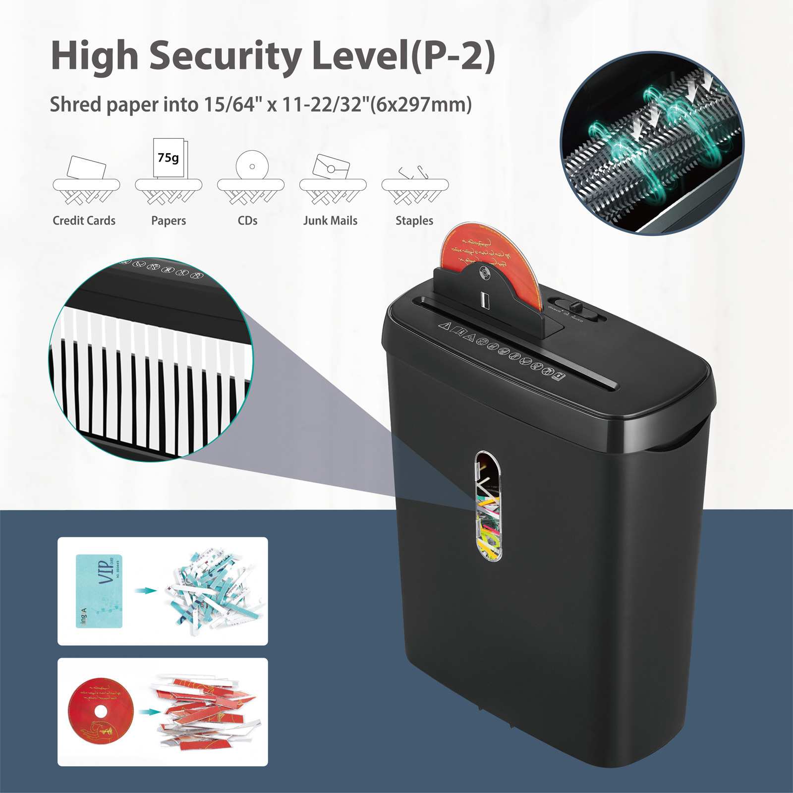 凌亚SD108P碎纸机办公12L大容量电动小型条状2级家用跨境8张碎纸