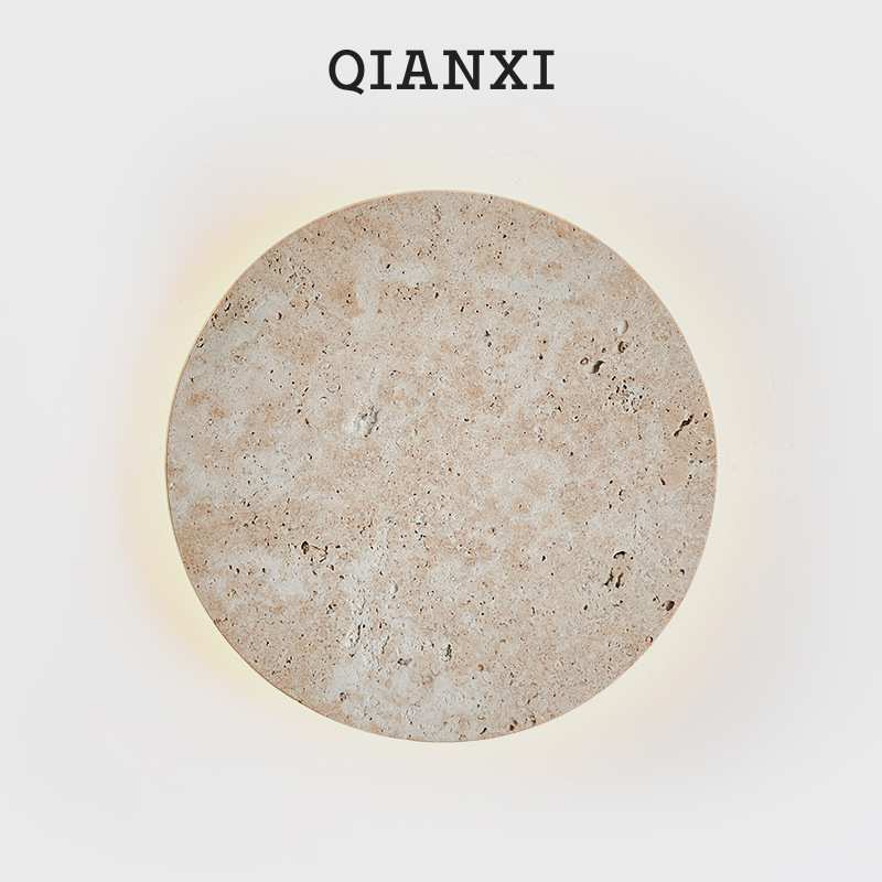 QIANXI壁灯卧室床头侘寂风客厅背景墙灯走廊玄关户外黄洞石氛围灯