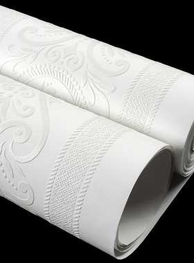 白色仿硅藻泥墙纸竖条纹欧式卧室客厅海吉布墙布海基布无纺布壁纸