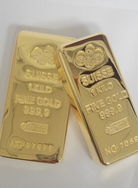仿真铜镀金瑞士庞博金条1000克样品金条金店银行样品金条摆件