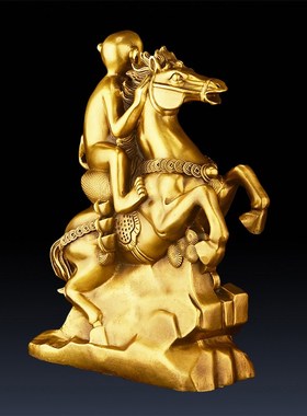 马上封侯摆件 纯铜立马发财马上有钱办公室装饰礼品 骑马猴子铜马