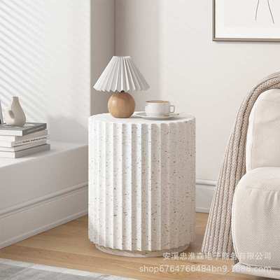 北欧氧化镁艺术边几创意民宿床头柜奶油风沙发茶几客厅小圆桌角几