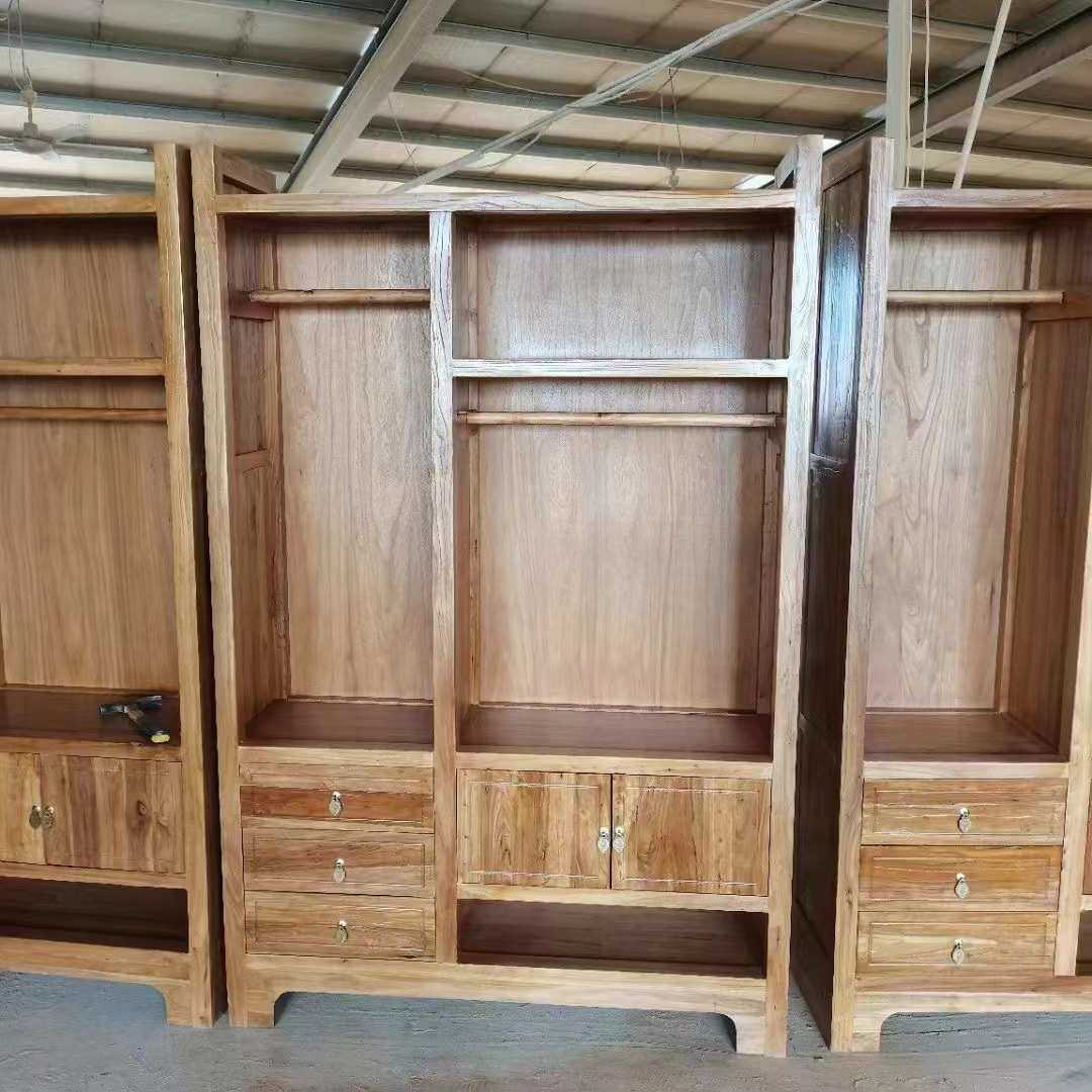老榆木衣柜家用卧室挂衣橱实木新中式落地柜子禅意家具地柜储物柜