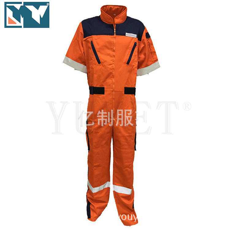 厂家直供夏季短袖连体工作服定做夏装汽修连体服工装喷漆防护工服
