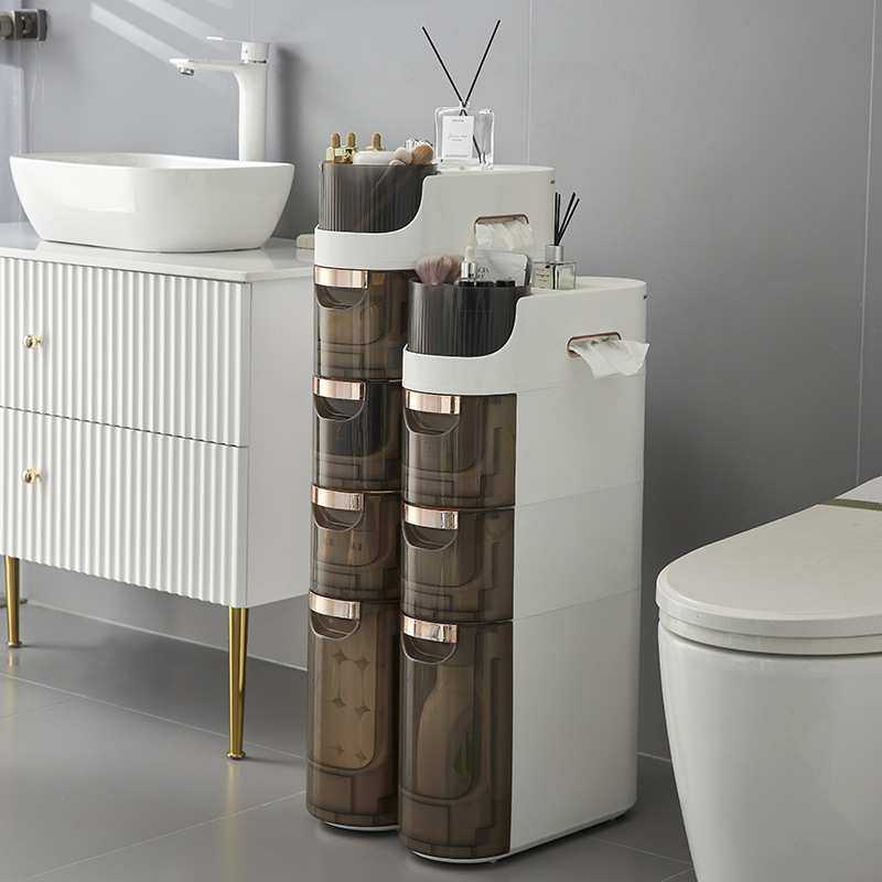 厂家出口抽屉式夹缝收纳柜杂物塑料抽屉柜卫生间多层抽屉式储物柜