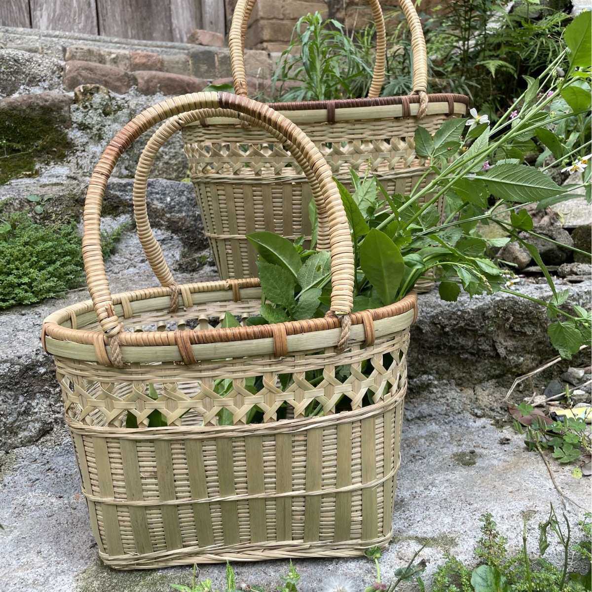 竹编手提菜篮 收纳篮 竹篮子菜篮 田园风野餐手提篮 竹编买菜篮