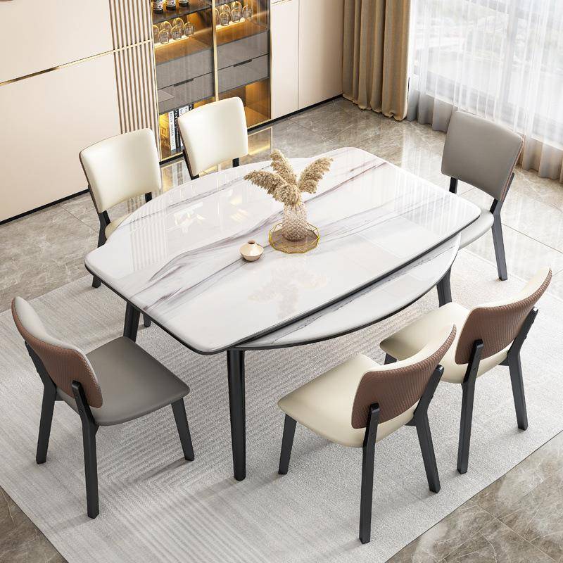 超晶石餐桌简约现代方圆两用餐桌椅组合伸缩小户型折叠家用桌子